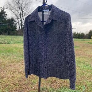 Vintage Lorch Sz 12/modern M black sparkly long sleeve button‎ up blouse